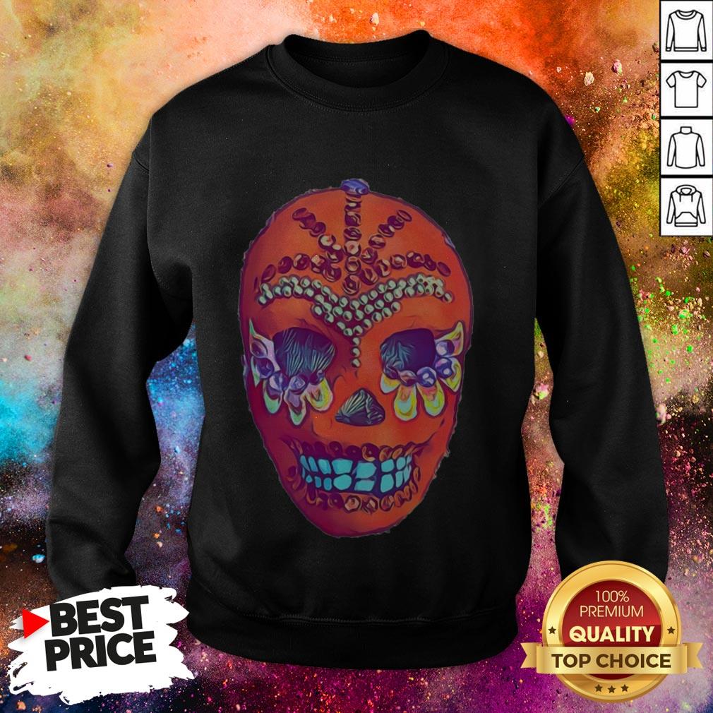 Sugar Skull Portrait Cool Mexican Orange Day Of The Dead Shirt