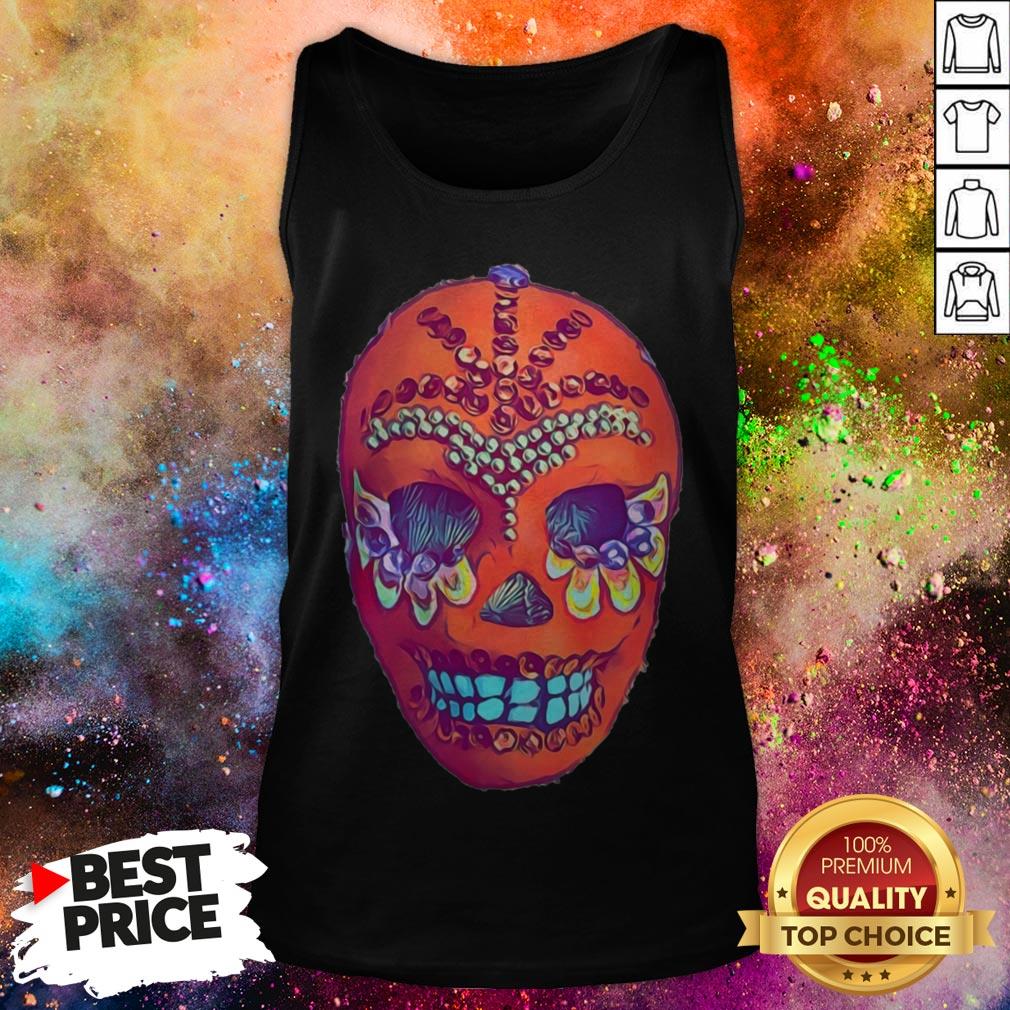 Sugar Skull Portrait Cool Mexican Orange Day Of The Dead Shirt