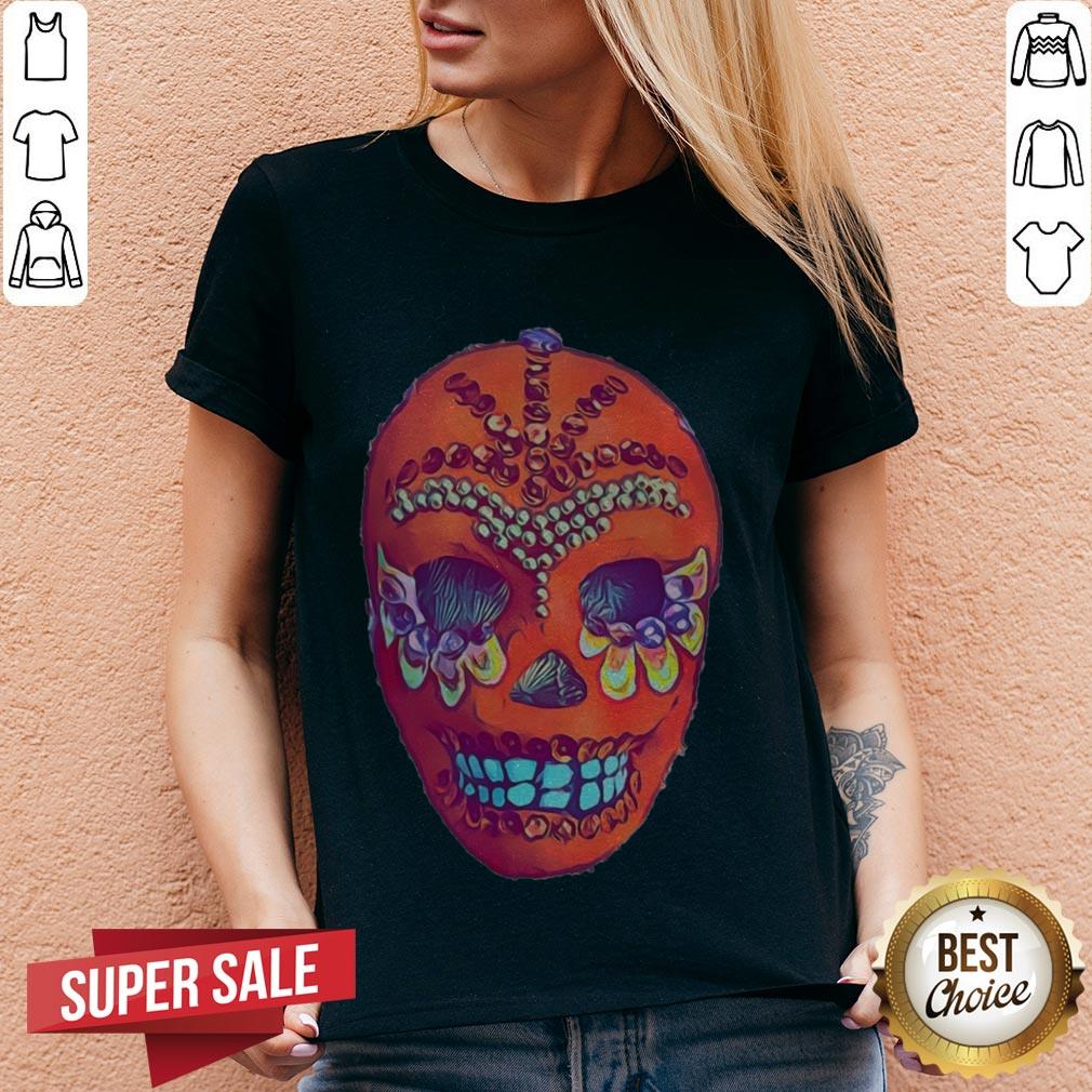 Sugar Skull Portrait Cool Mexican Orange Day Of The Dead Shirt