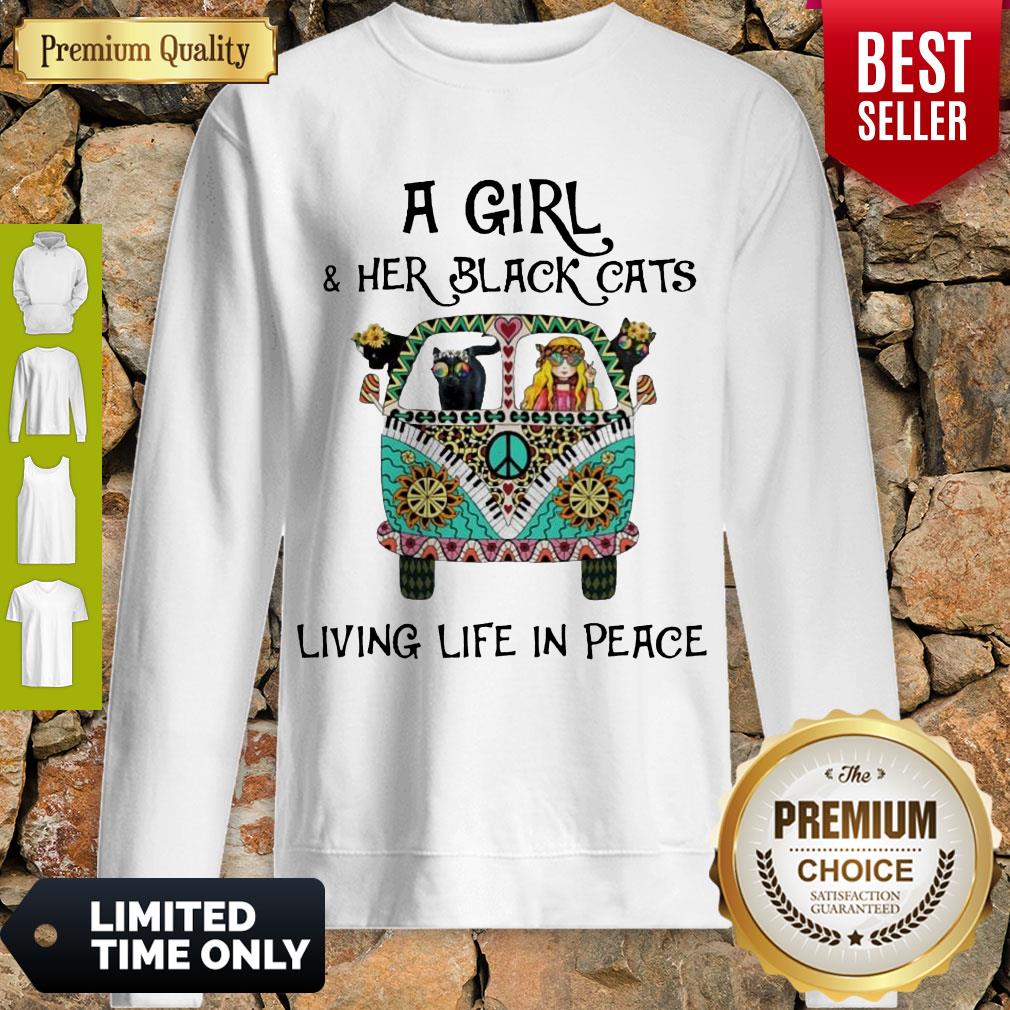 Awesome A Girl & Her Black Cats Living Life In Peace Shirt
