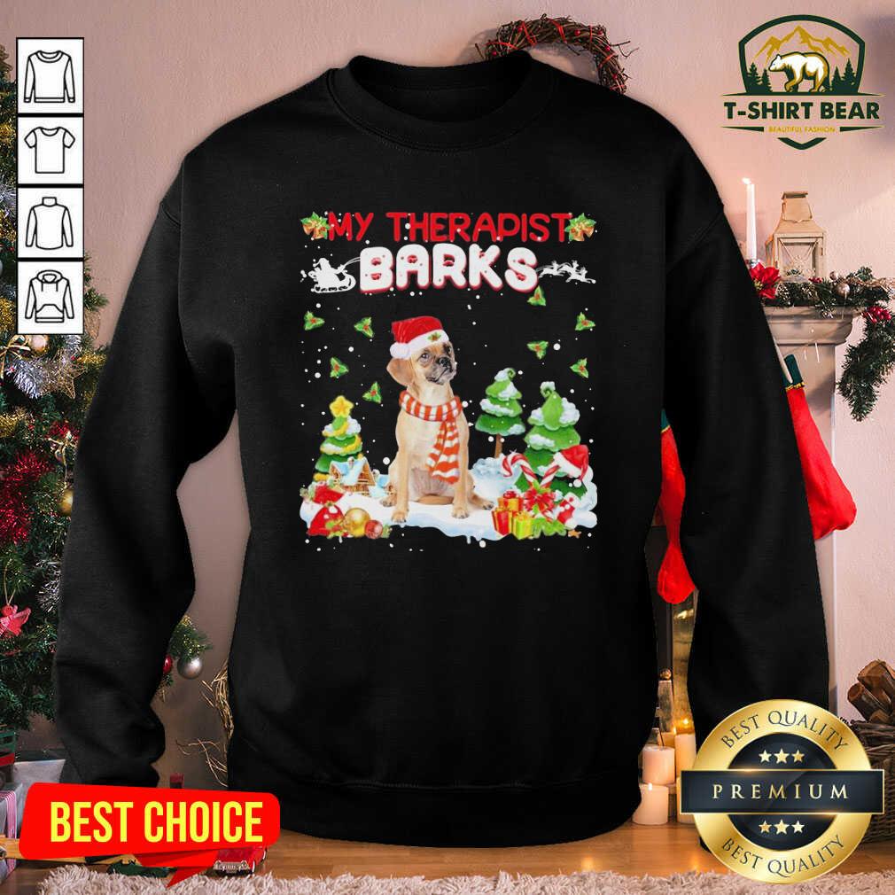 Awesome Puggle Hat Santa My Therapist Barks Happy Merry Christmas Shirt