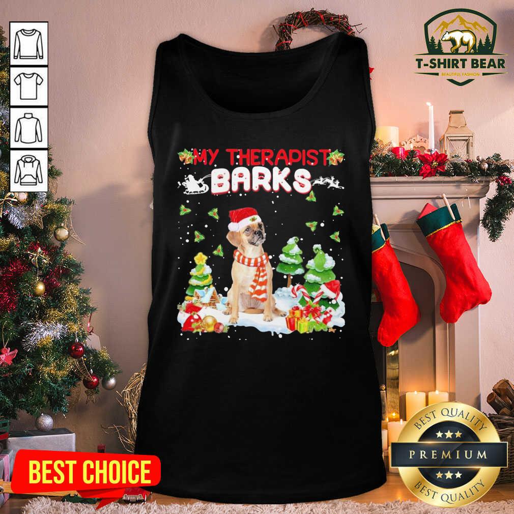 Awesome Puggle Hat Santa My Therapist Barks Happy Merry Christmas Shirt