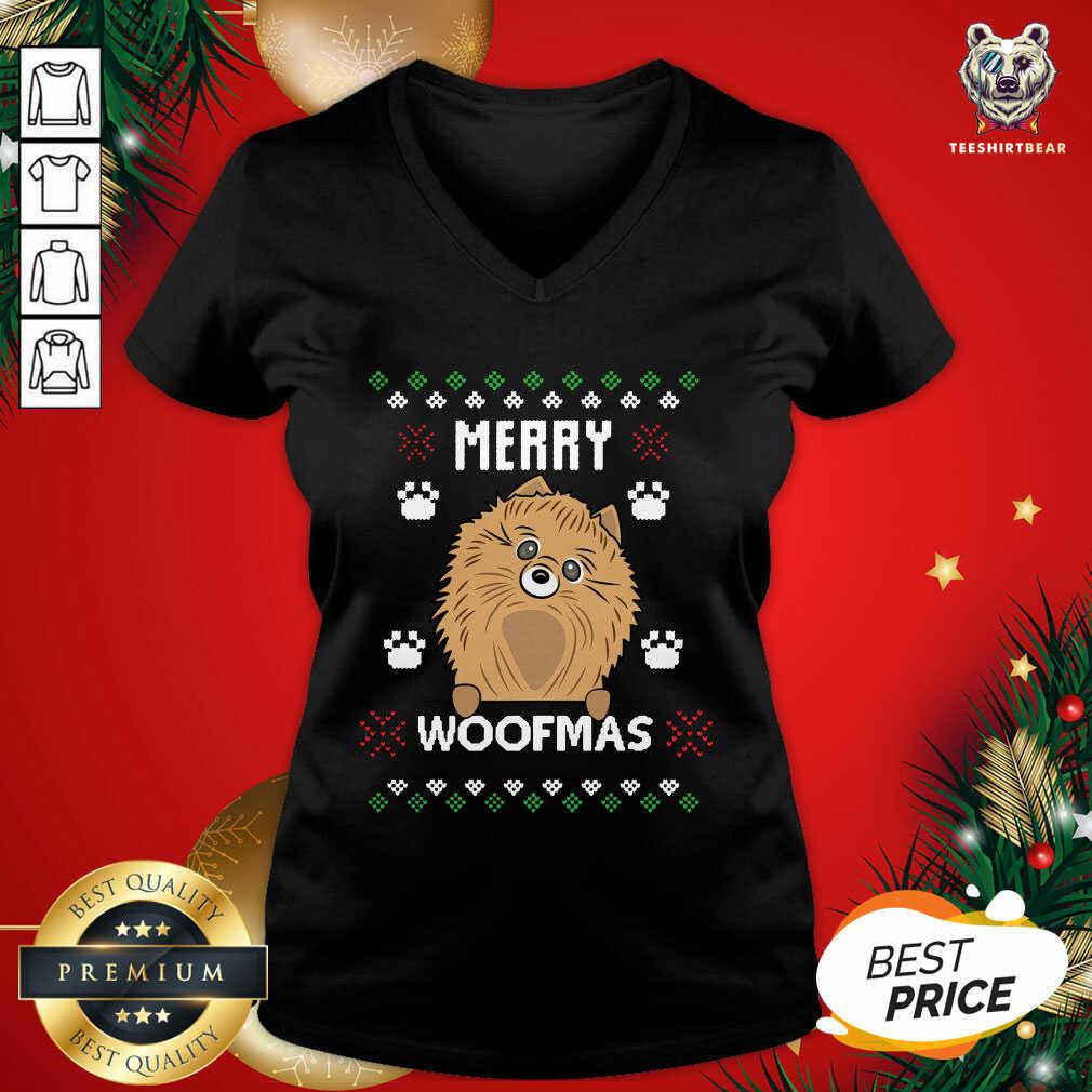 Top Merry Christmas Woofmas Pomeranian Dog Gift Ugly Christmas Shirt