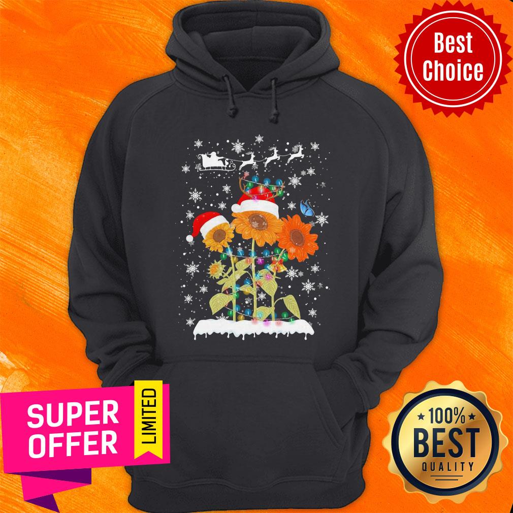 Top Sunflower Santa Reindeer Merry Christmas Shirt