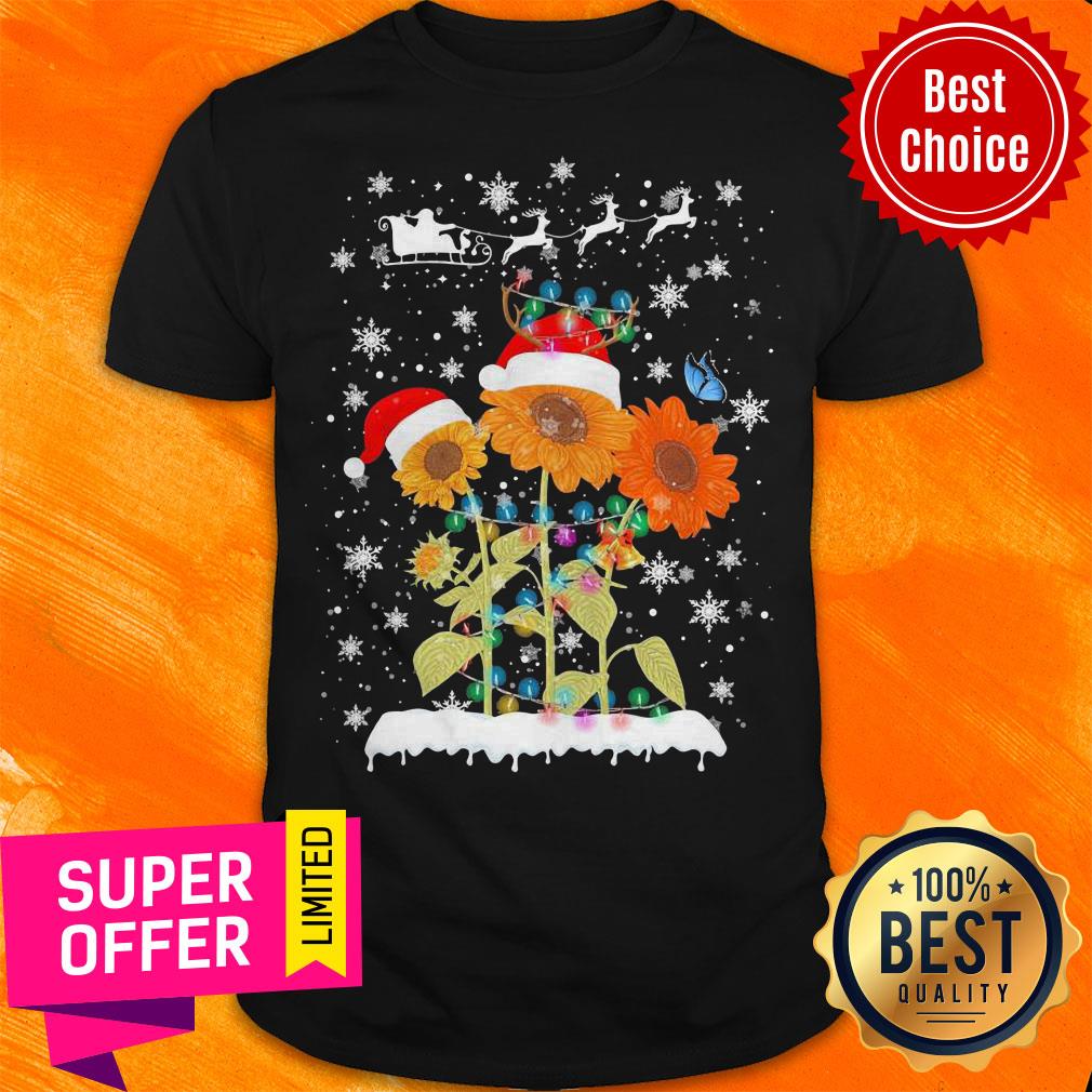 Top Sunflower Santa Reindeer Merry Christmas Shirt