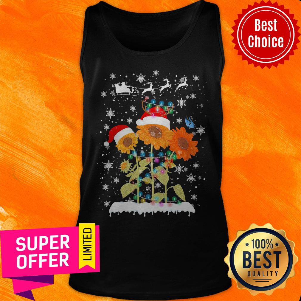 Top Sunflower Santa Reindeer Merry Christmas Shirt