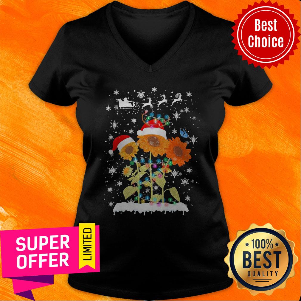 Top Sunflower Santa Reindeer Merry Christmas Shirt