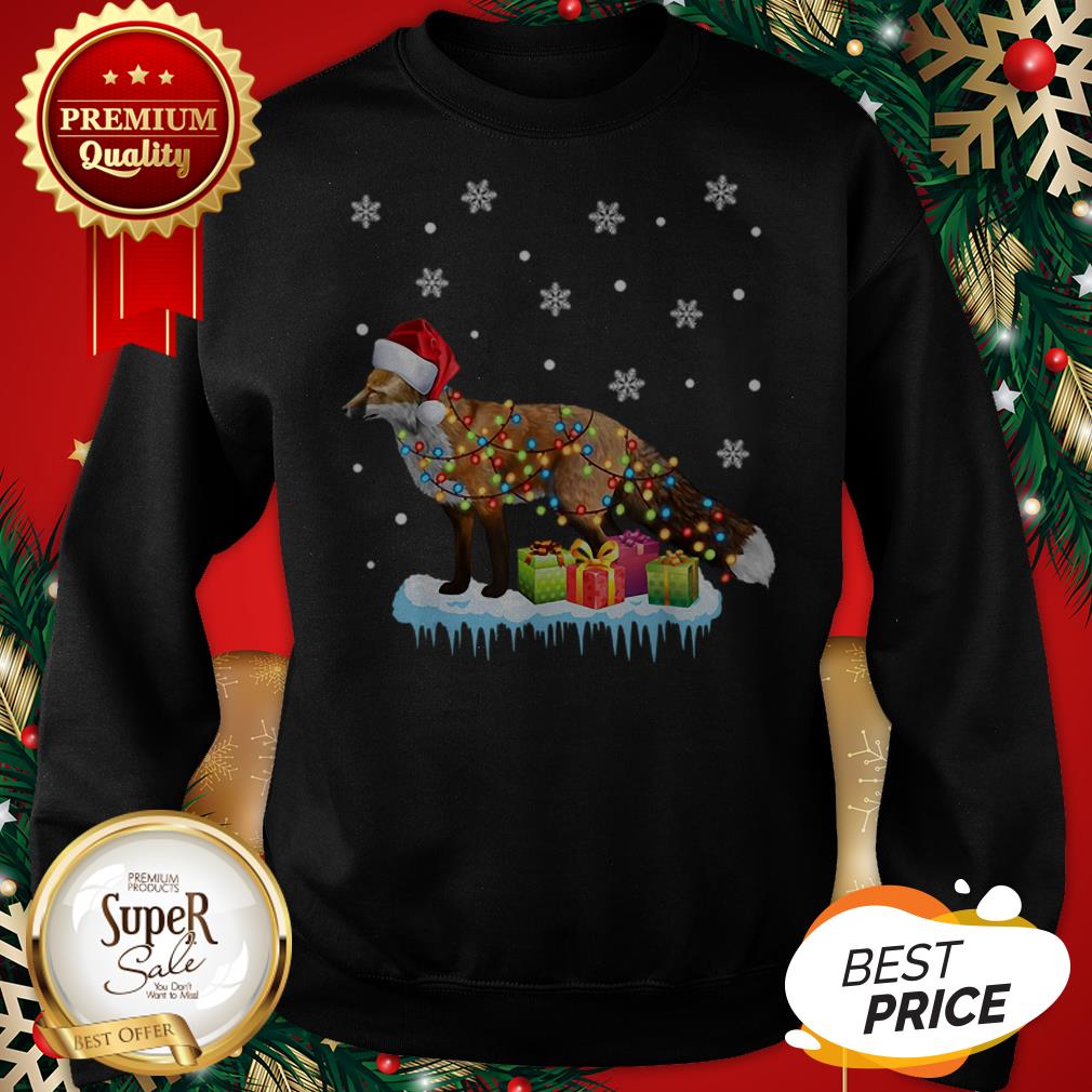 Top X-Mas Fox Christmas Lights Funny Wild Animal Design Gift Shirt