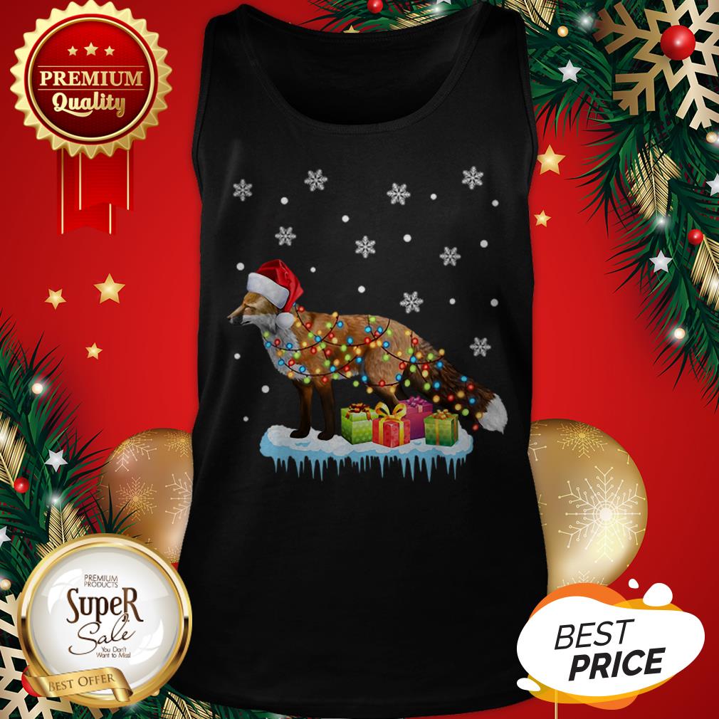 Top X-Mas Fox Christmas Lights Funny Wild Animal Design Gift Shirt