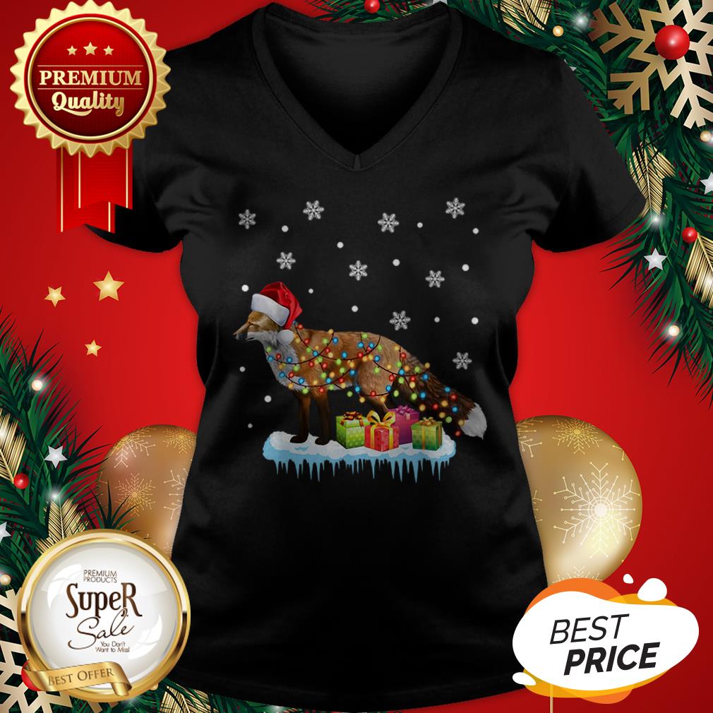 Top X-Mas Fox Christmas Lights Funny Wild Animal Design Gift Shirt