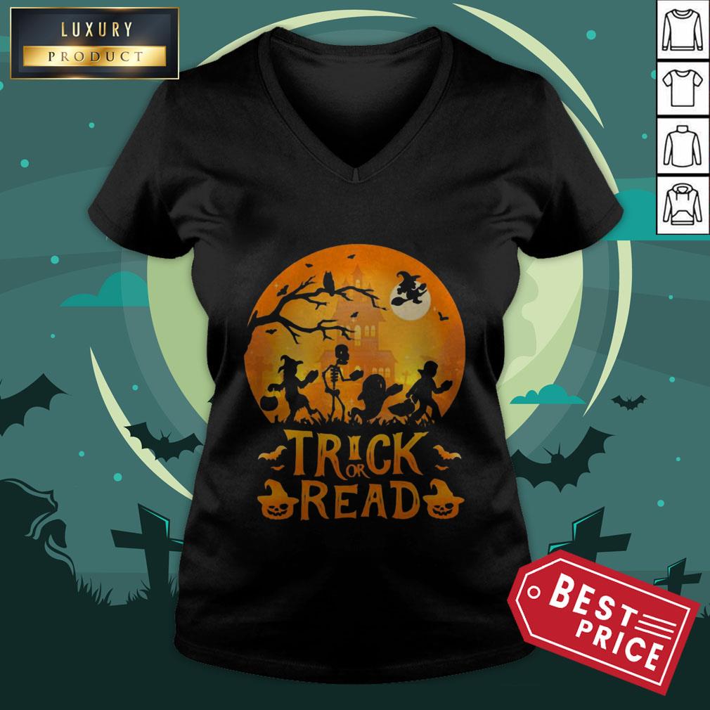 Trick Or Read Witch And Ghost Halloween Shirt