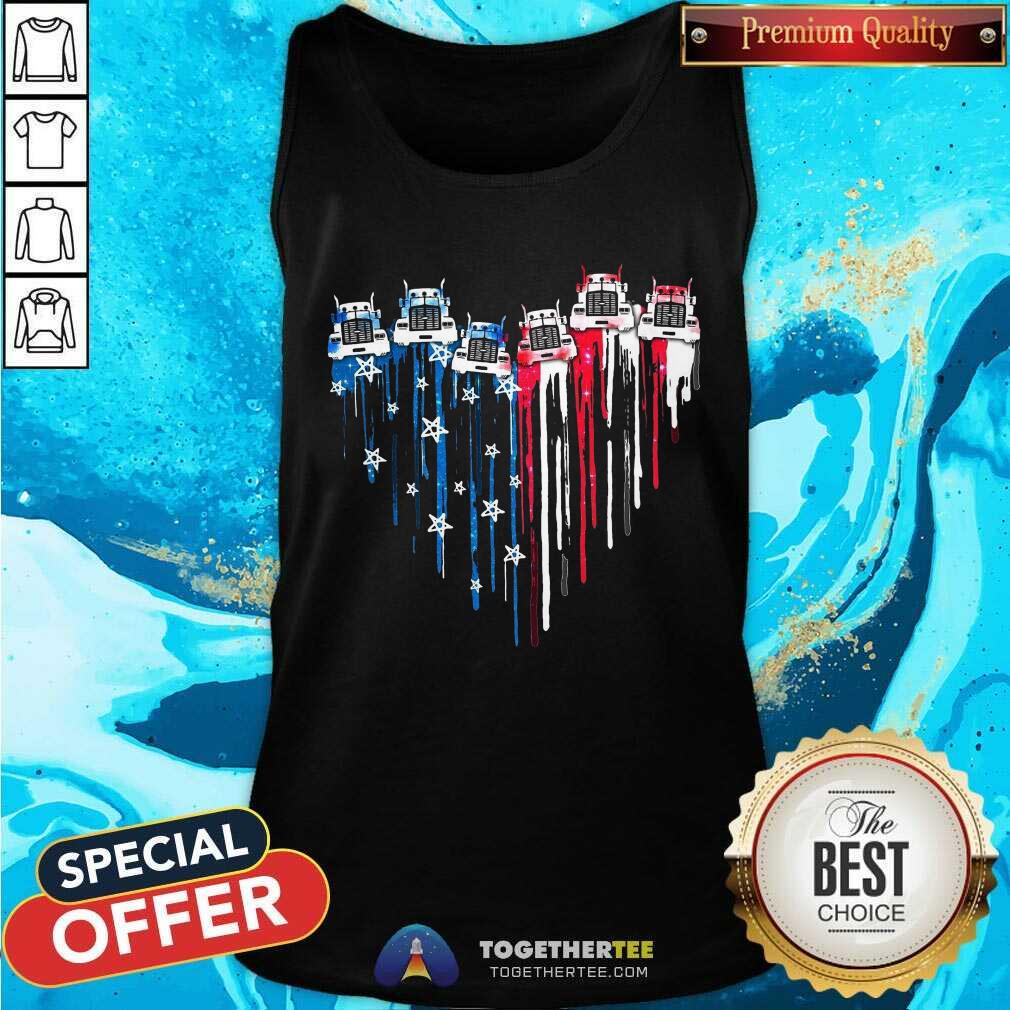 Truck Watercolor American Flag Heart Shirt