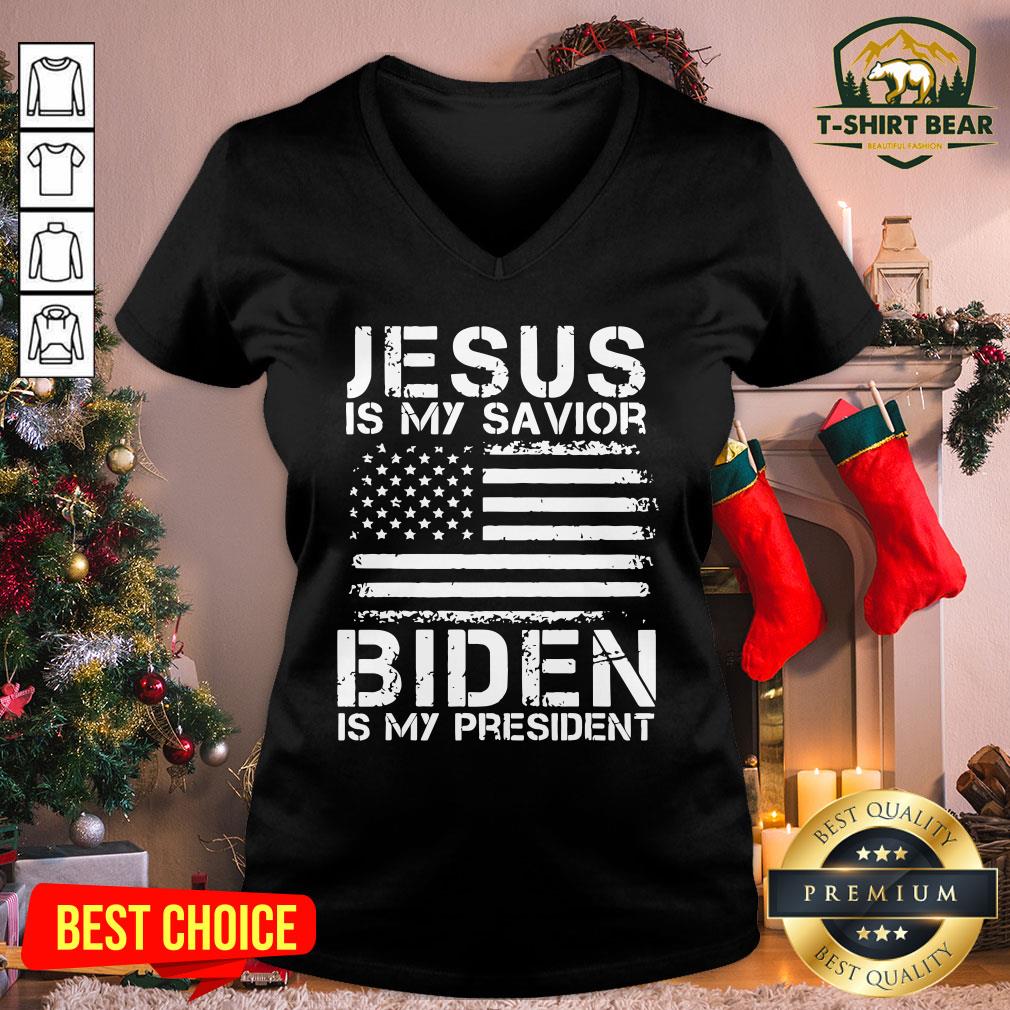 Top Jesus Is My Savior Biden Is My President American Flag Shirt