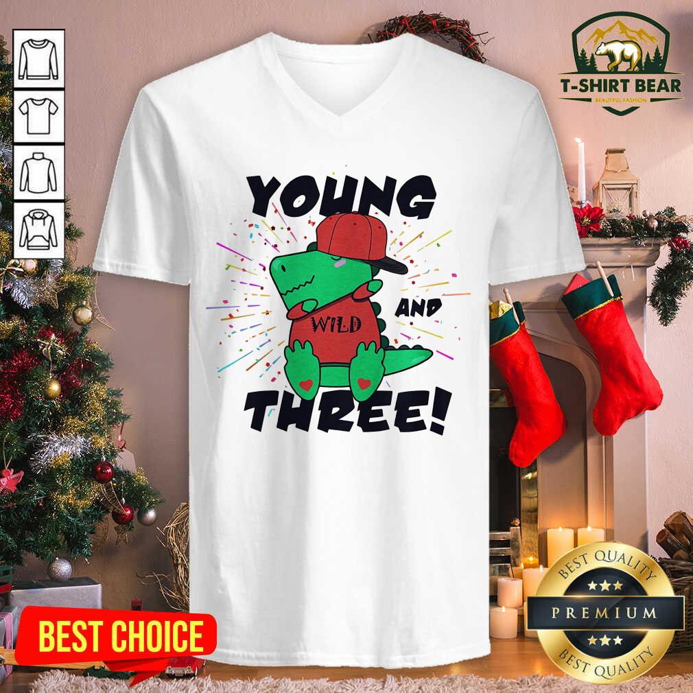 Lovely Young Wild And Three Dabbing Dinosaur Trex Birthday Shirt