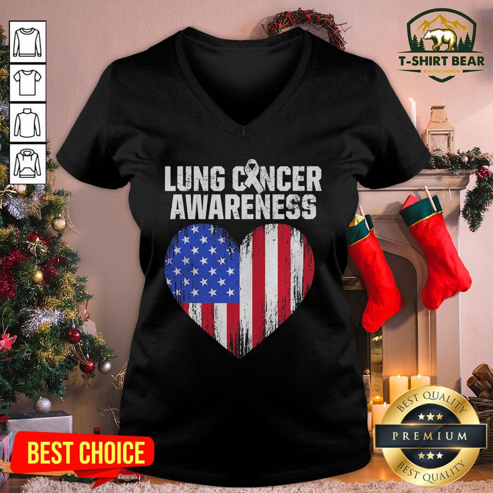 Originall Lung Cancer Awareness Heart American Flag Shirt