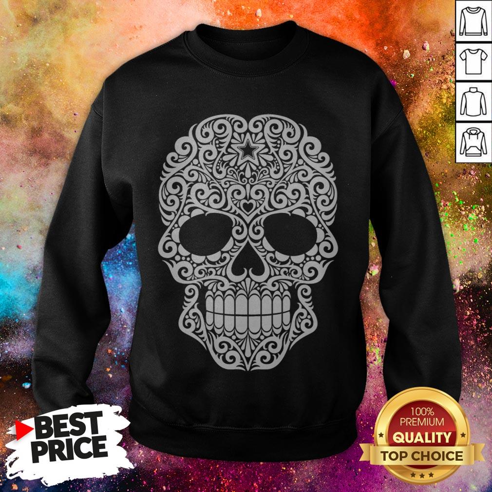 White Swirling Lines Sugar Skull Day Dead Shirt