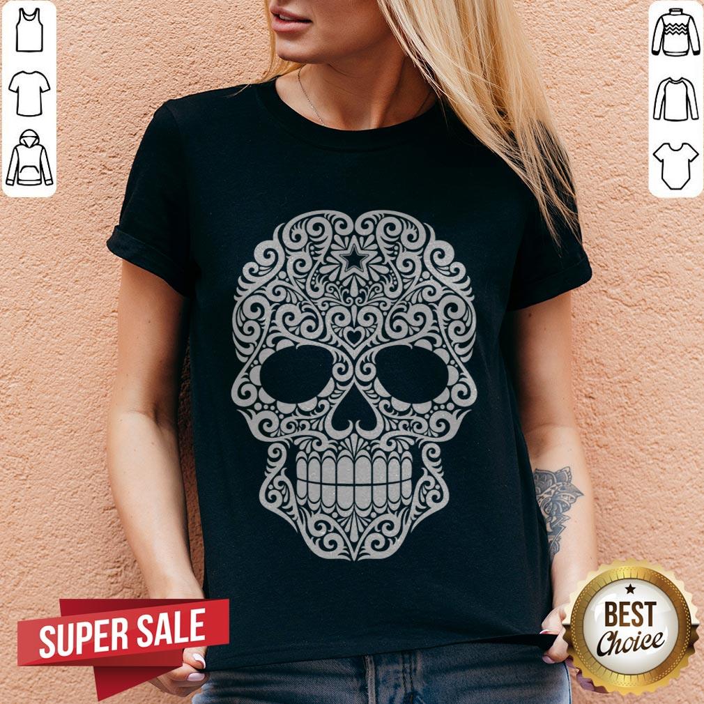 White Swirling Lines Sugar Skull Day Dead Shirt