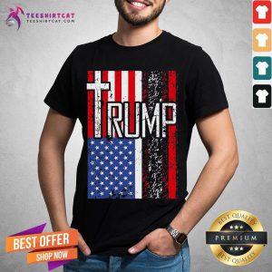Pretty Trump Retro Distressed USA Flag Christian Cross Patriotic Shirt