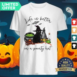 Life Is Better In A Pointy Hat Cat Witch Halloween Shirt