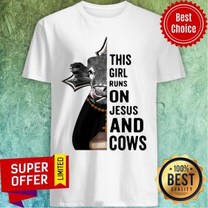 Awesome Pretty This Girl Runs On Jesus And Cows Shirt