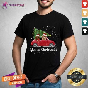 Official Poodle Red Car Truck Christmas Tree Santa Xmas Dog Merry Christmas Poodle Dog Poodle Red Car Truck Christmas Tree San T-Shirt