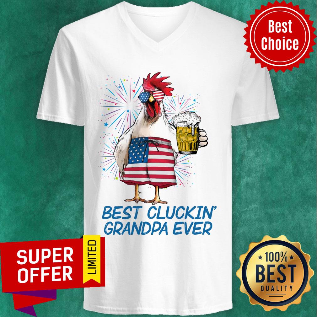 Best Cluckin Grandpa Ever Chicken Beer USA Flag Shirt