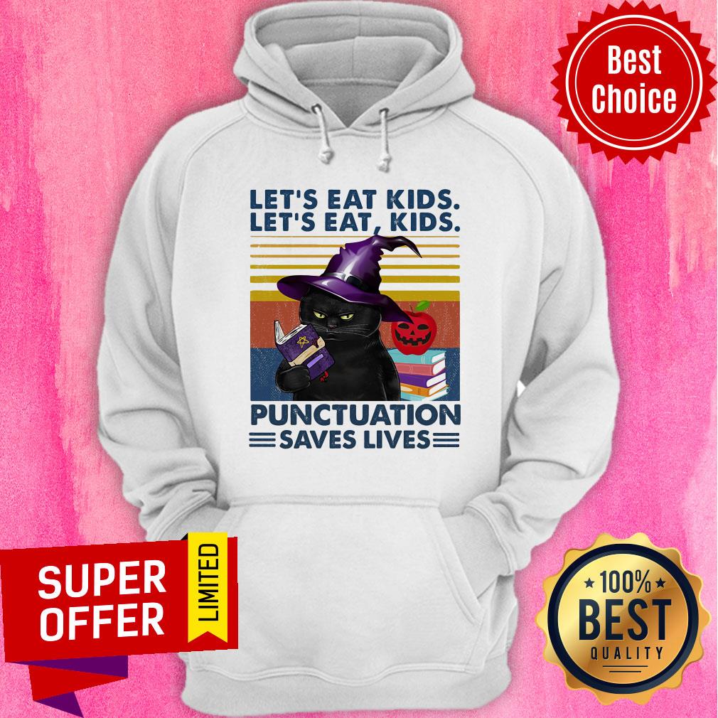 Black Cat Let's Eat Kids Let's Eat Kids Punctuation Saves Lives Shirt