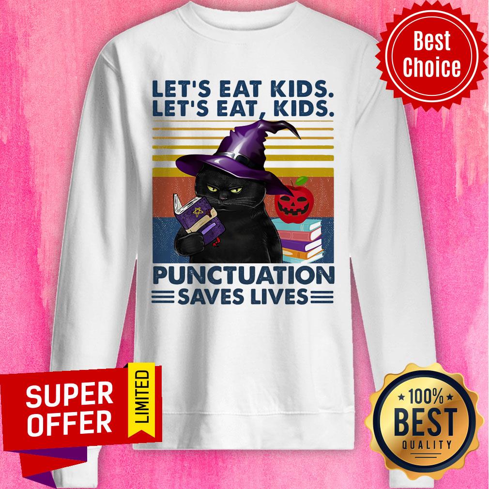 Black Cat Let's Eat Kids Let's Eat Kids Punctuation Saves Lives Shirt