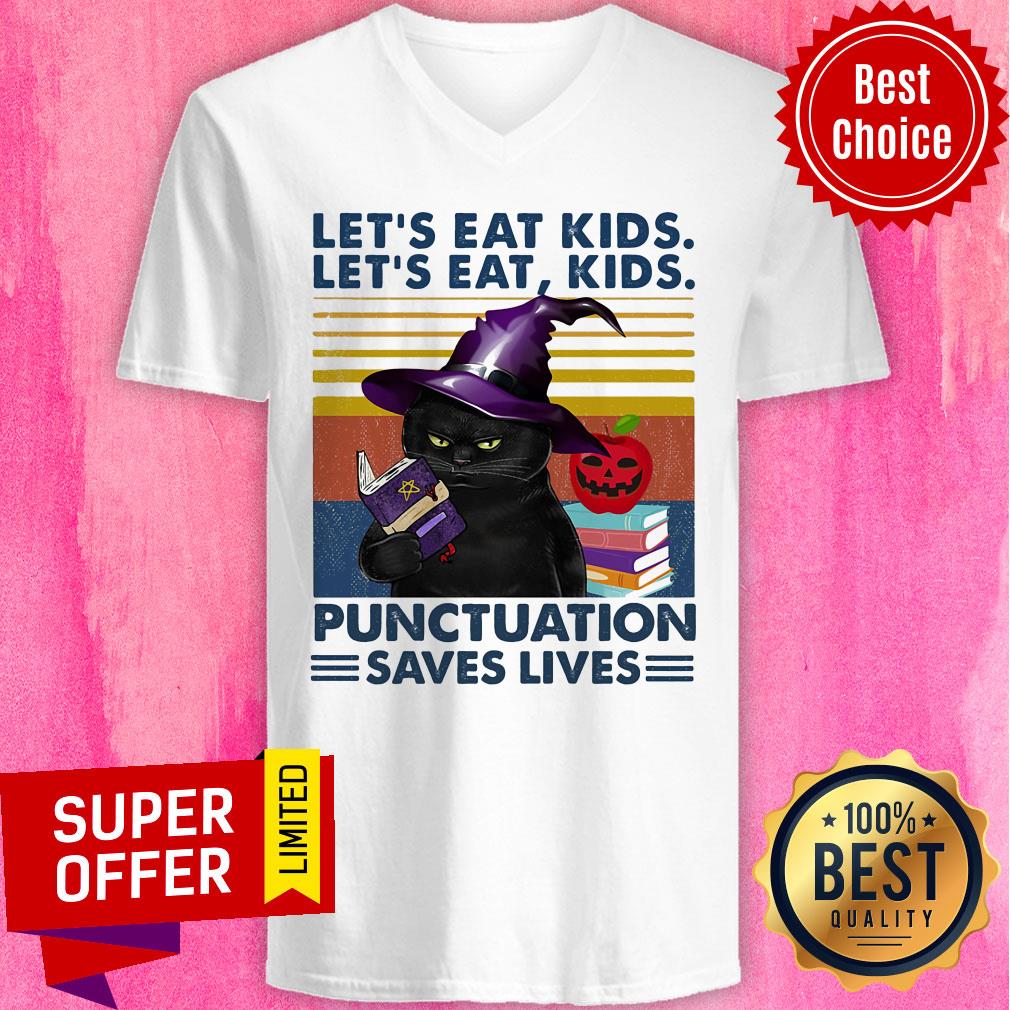 Black Cat Let's Eat Kids Let's Eat Kids Punctuation Saves Lives Shirt