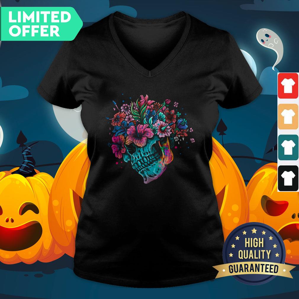 Colorful Flowers Sugar Skull Day Of The Dead Shirt