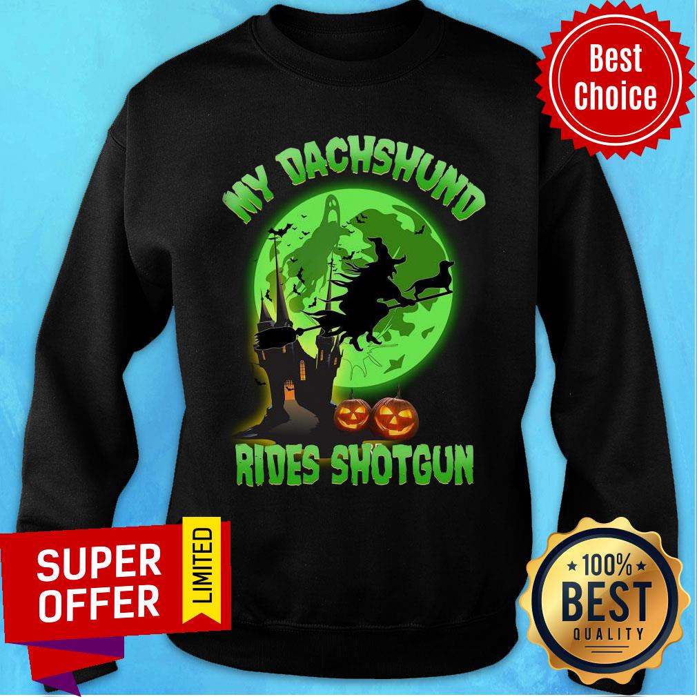 Dachshund Rides Shotgun Halloween Moon Shirt