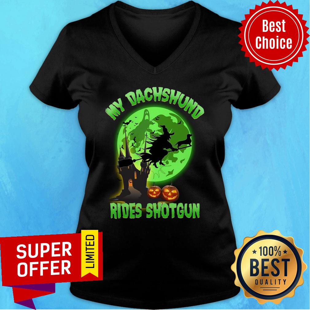 Dachshund Rides Shotgun Halloween Moon Shirt