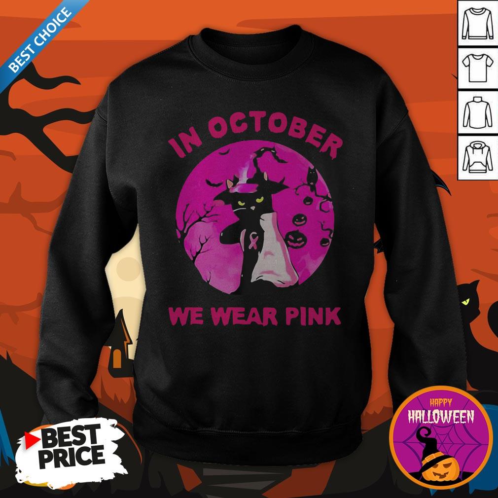Excellent In October We Wear Pink Cat Sunset Halloween Shirt
