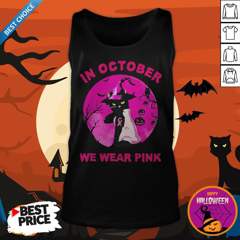 Excellent In October We Wear Pink Cat Sunset Halloween Shirt