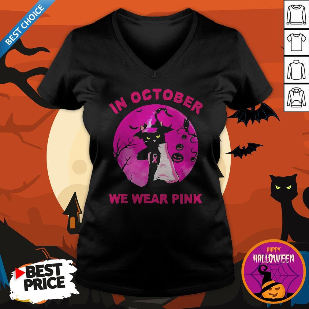 Excellent In October We Wear Pink Cat Sunset Halloween Shirt