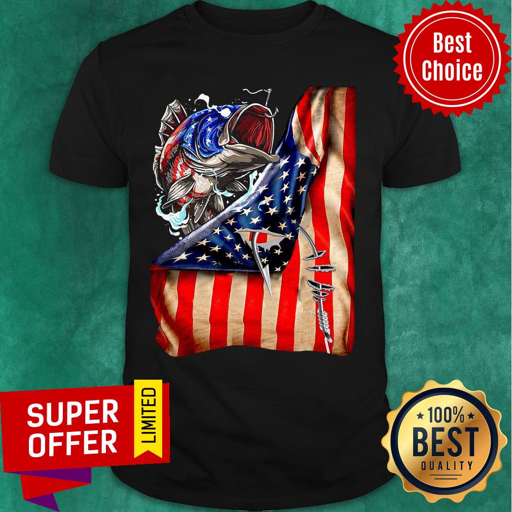 Funny Fishing Hooked American Flag Shirt