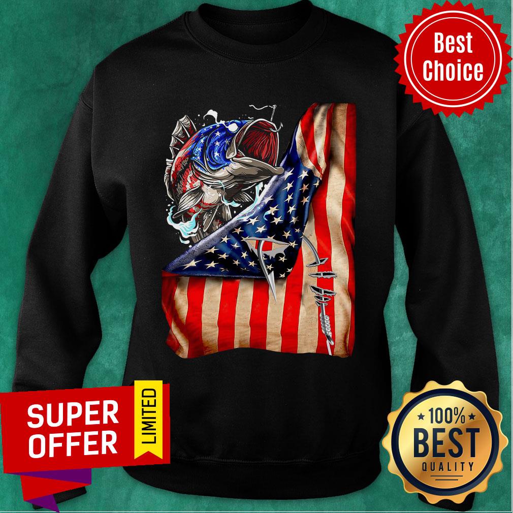 Funny Fishing Hooked American Flag Shirt