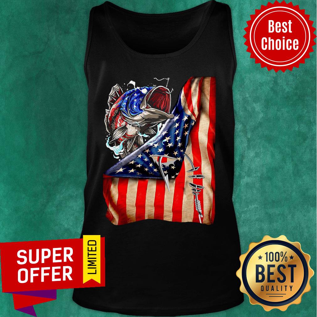 Funny Fishing Hooked American Flag Shirt