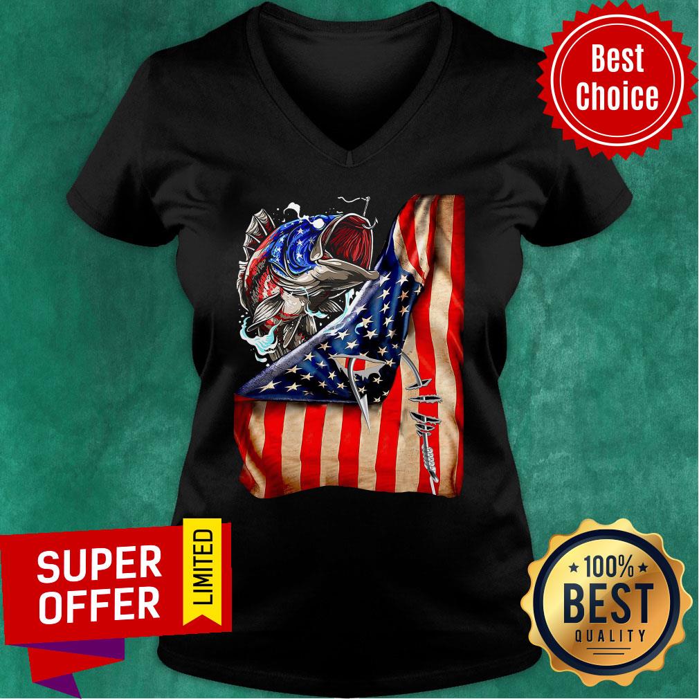 Funny Fishing Hooked American Flag Shirt