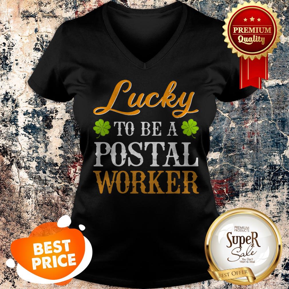 Funny Lucky To Be A Postal Worker Shamrock St Patrick’s Day Shirt