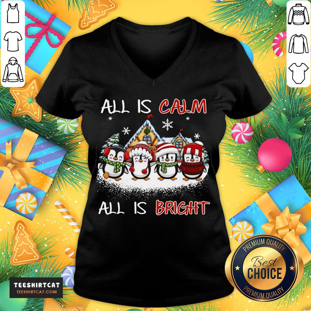 Funny Penguins All Is Calm All Is Bright Christmas Shirt