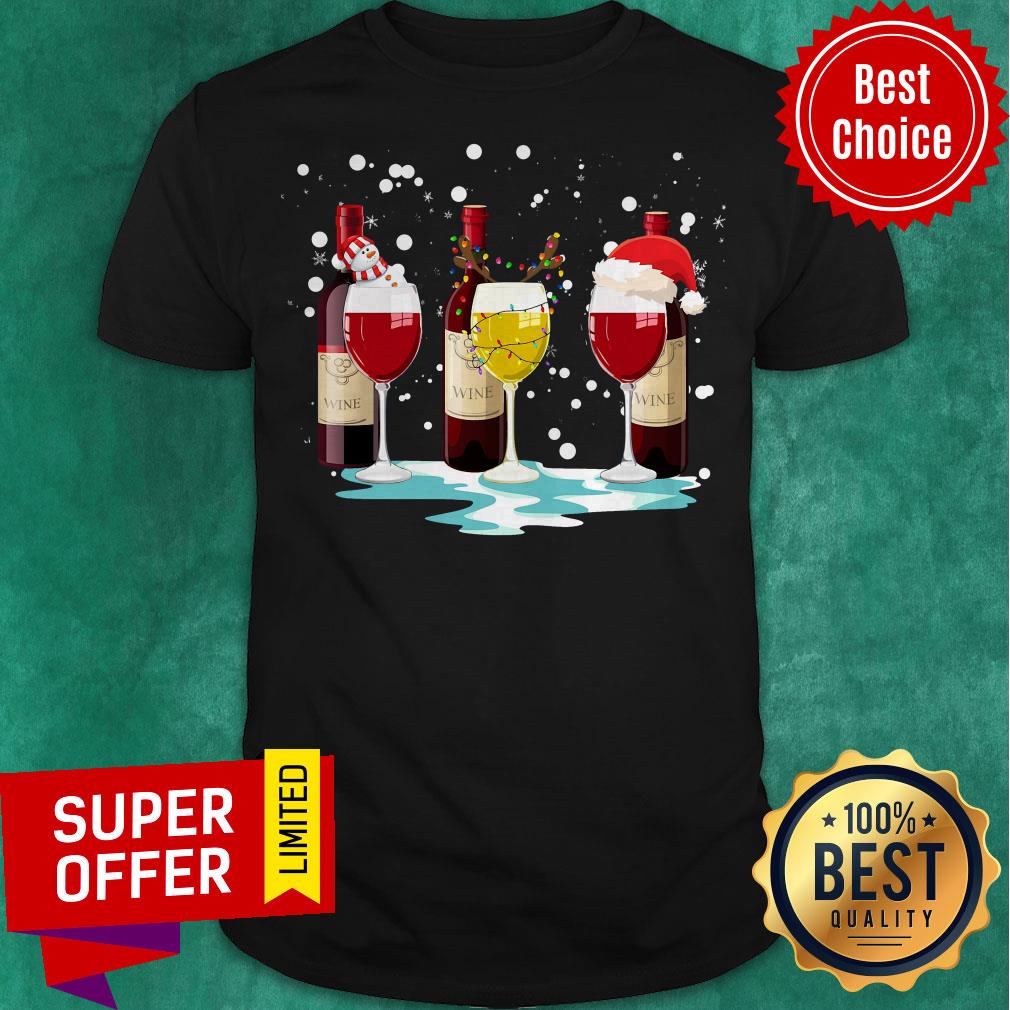 Funny Wine Glass Snowman Reindeer Santa Christmas Shirt