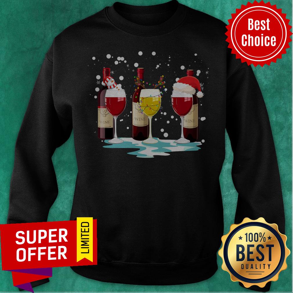 Funny Wine Glass Snowman Reindeer Santa Christmas Shirt