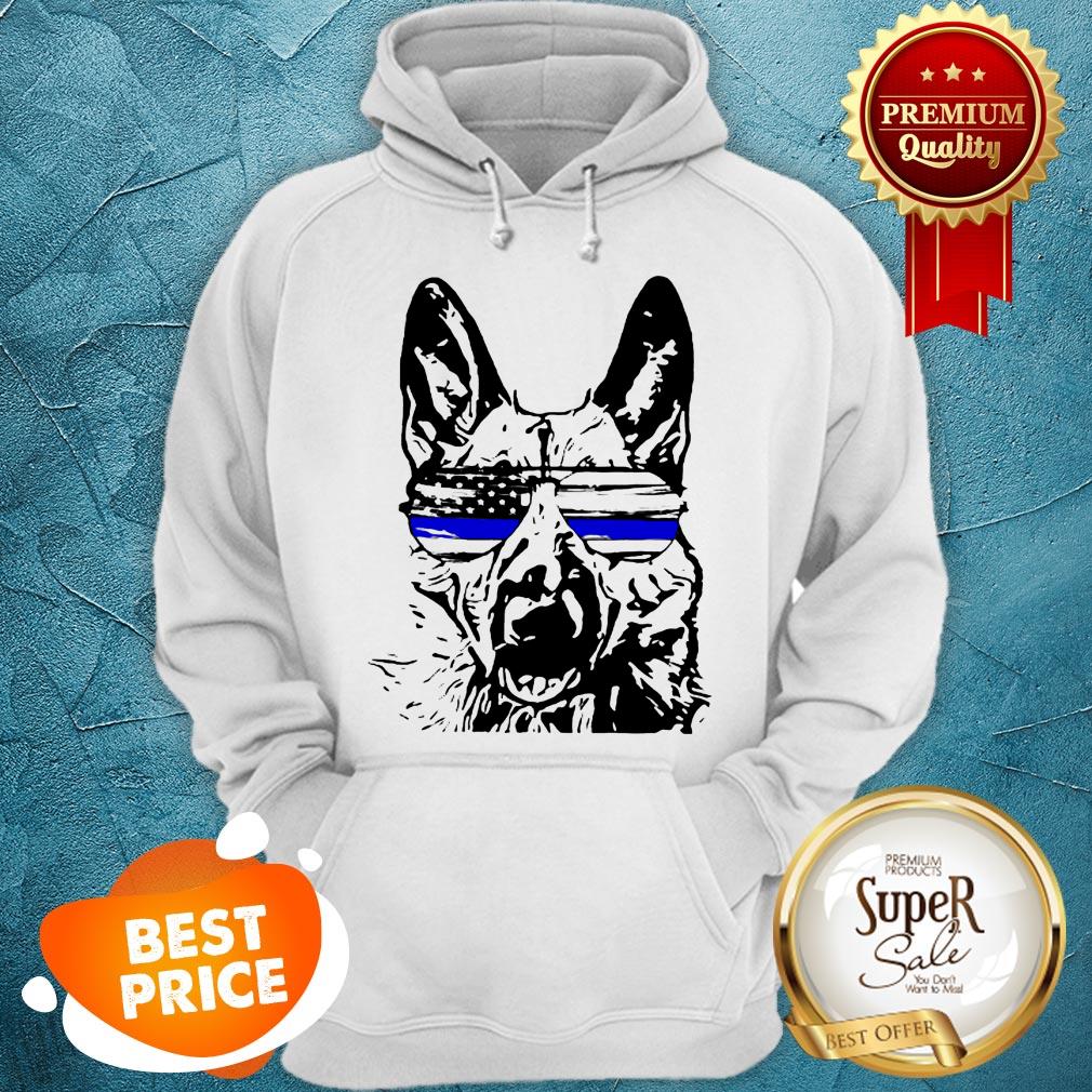 German Shepherd Wear Glasses Police American Flag Shirt