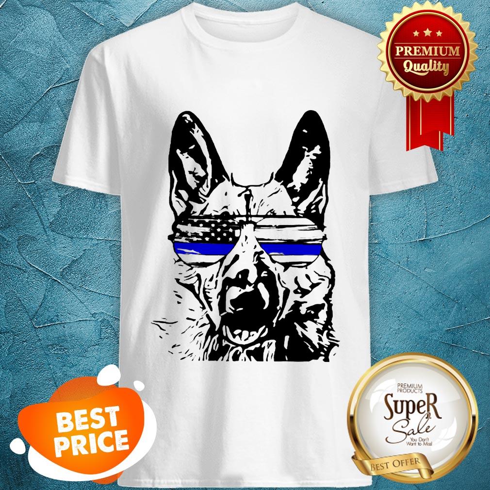 German Shepherd Wear Glasses Police American Flag Shirt