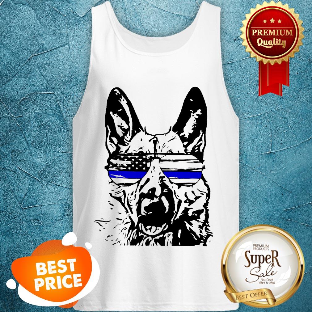 German Shepherd Wear Glasses Police American Flag Shirt