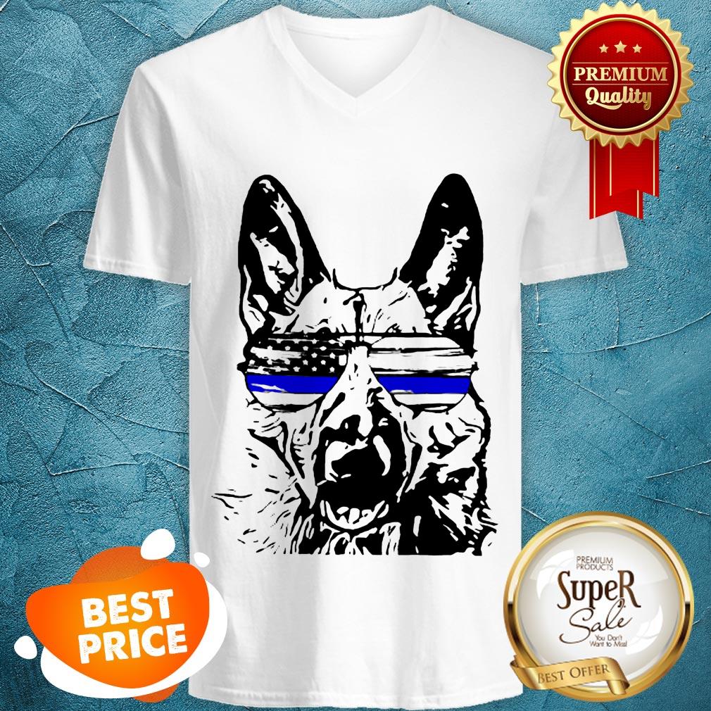 German Shepherd Wear Glasses Police American Flag Shirt