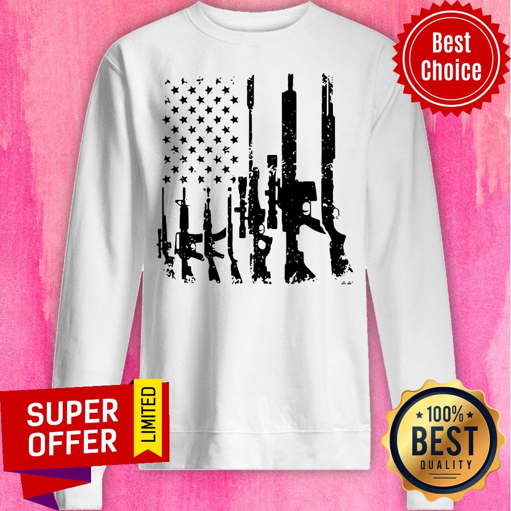 Gun Silhouette American Flag USA 2nd Amendment Juniors Shirt