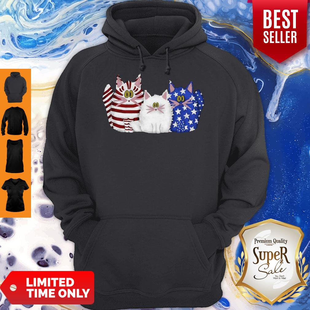 Awesome Three Cat Red White And Blue American Flag Shirt