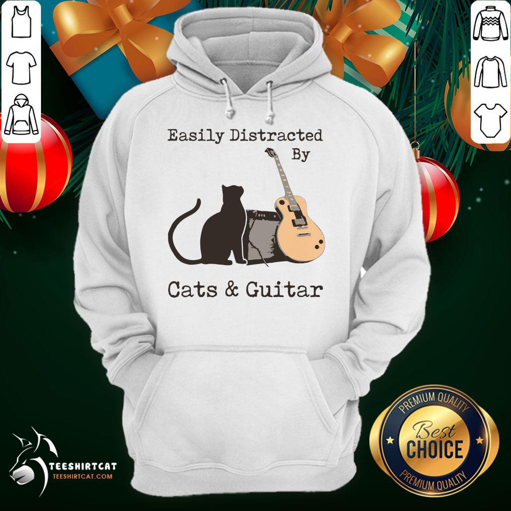 Hot Easily Distracted By Cats And Guitar Shirt
